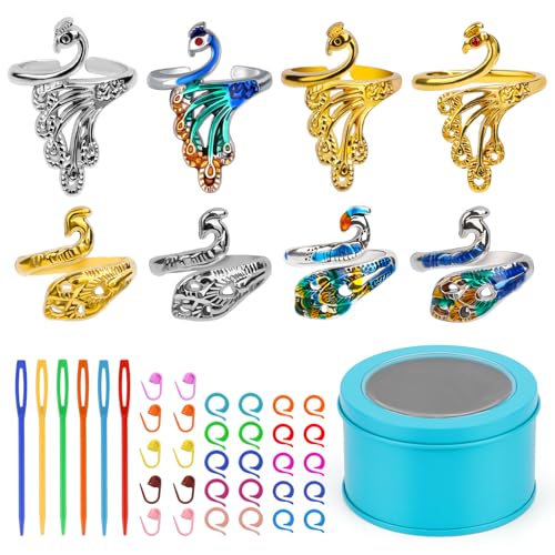 Yizzvb 34 Pcs Crochet Ring Adjustable Knitting Thimble Accessories - color: Color3