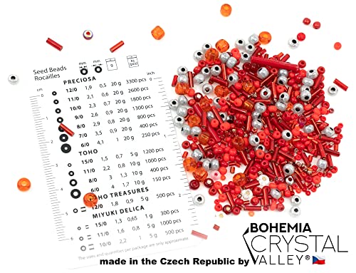 0.7oz (20g) Mix of Small Rocailles, Seed Beads & Bugles 2-10mm Preciosa Ornela Czech Glass Beads, Mix Red Gray - color: Red
