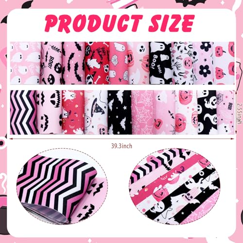 Hosuly 40 Pcs Cute Pink Halloween Fabric Jelly Quilting Bat Strips Roll - color: Pink Halloween