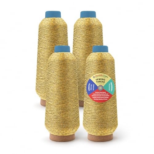 Mandala Crafts 150D/2 Metallic Gold Polyester 4 Pack of Serger Thread Cones - color: Metallic Gold, size: Pack of 4 150D/2