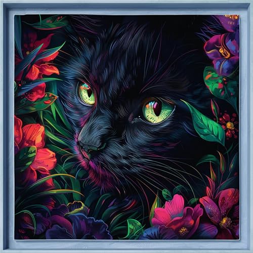 Leczany Cross Stitch Patterns Stamped Kit for Beginners | Embroidery Supplies DIY Craft Kit Needlepoint for Adults Starter | 11CT, 3 Strands | Black Cat in Flowers 16.5x16.5 inches - color: 11CT Stamped kits, Black Cat in Flowers 16.5x16.5 inches