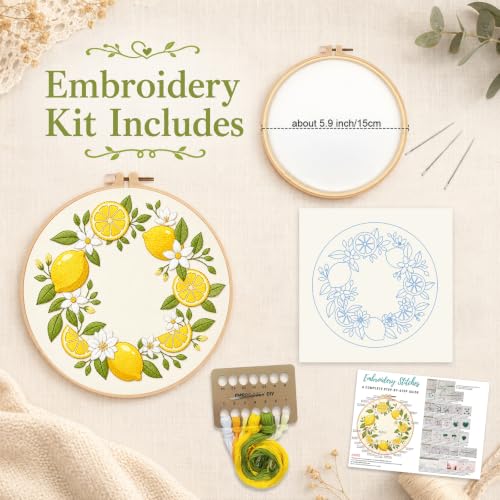 Nuberlic Embroidery Kit for Beginners Adults with Lemon Pattern - color: Lemon