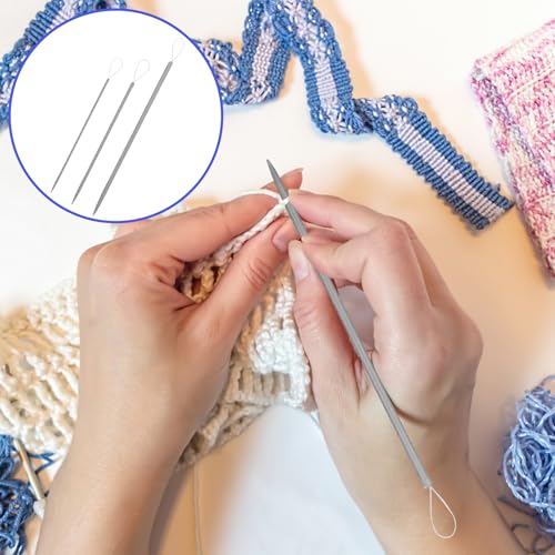 6-Piece Wool Needle Set (3 Sizes Needles - 2.0mm/3.0mm/4.0mm) with Large Eye & Aluminum Tips - Nylon Thread Rope Threader for Tapestry, Hand Weaving, Sweater Repair, Knitting, Crochet and Yarn Crafts
