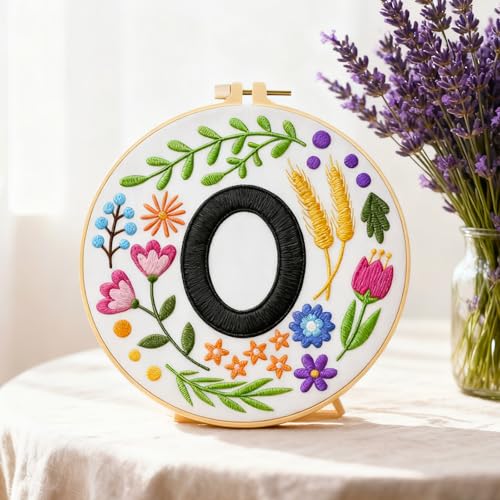 BEUNITONE 4 Set Embroidery Kit for Beginners, DIY Home Theme Pre-Stamped Pattern Needlepoint Kits for Adults with Hoop and Instruction, Funny Hand Embroidery Patterns for Cloth and Home Decor - style: D-Home Letter