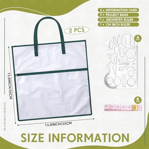 Feifeiya 2 Pack 13.8 Inch Sew Project Bag Needlepoint Project Bag Quilting Embroidery Craft Organizer Storage Bags with Handle and Pocket Zippered with Tools for Art Craft Knitting Quilting Stitching - size: 13.8 Inch
