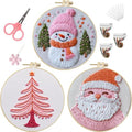 LB Pink Christmas Embroidery Kit for Beginners Adults, 3 Sets Hand Embroidery Starter Kit with Santa Pattern and Instructions Stamped Cross Stitch Kits Include Embroidery Hoop Needles Threads Scissors - color: Green White