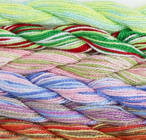 KCS 162 Yards(150 Meters) Mercerized Pearl Cotton Crochet Needlepoint Thread,Size 5,6 skeins,Color Variegated 01 - color: 6 Color variegated 01, size: 6 skeins