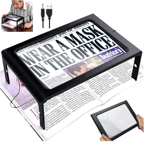 LED Page Magnifier with 12 LED Lights, 3X Large Full Page Magnifying Glass Reading Magnifier, Ideal for Reading Small Prints & Low Vision Seniors