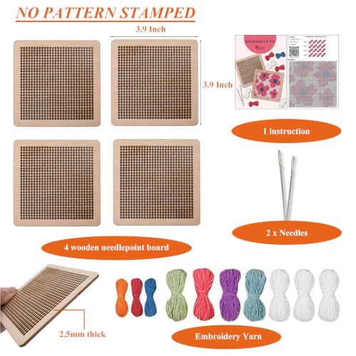 Yushen 4Pcs Flower Coaster Needlepoint Kit for Adult Cross Stitch Kits DIY Adults No Pattern Stamped Needlepoint Embroidery Set Embroidery Needles Threads Crafts (Flower) - color: Flower