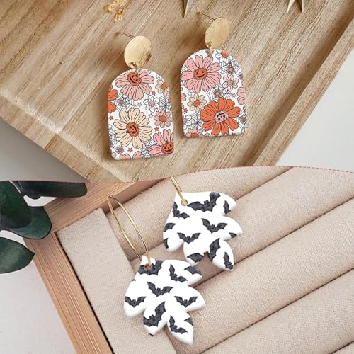 9 Pcs Halloween Transfer Paper for Polymer Clay, Pumpkin Ghost Floral Spider Skull Pattern Water Transfer Sheet for Polymer Clay,Water Soluble Transfer Sheet for Earrings Jewelry Making 5.8X3.9in - color: 9 Pcs Halloween Theme