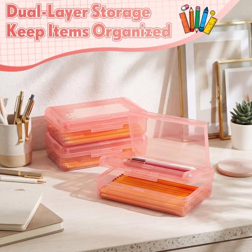 Blulu 6 Pack Double Layer Pencil Boxes Large Capacity,Pink - color: Pink