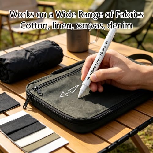 White Fabric Markers 5PCS, Dual-Tip Fabric Permanent Markers for Dark Clothes, Fabric Paint Pens for T-Shirts, Jeans, Canvas Shoes, Bags & Hats - color: White