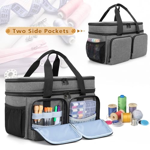 BAFASO Large Sewing Organizer Bag with an Individual Pouch, Gray - color: Gray