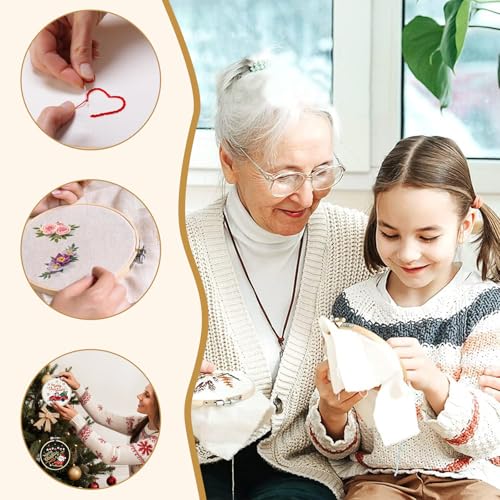 Embroidery Hoops Set, Cross Embroidery Hoop Round Bamboo Adjustable Frame Circle Ring Hoops for Embroidery, Size-6"/8"/10" Ornament and Art Craft Sewing, Christmas Decoration (Pea Yellow, 3 Pcs)