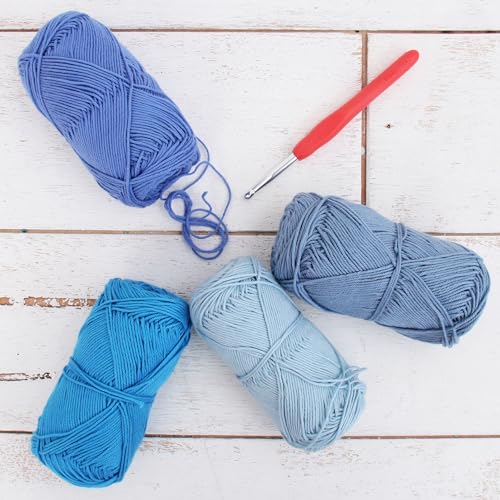 ThreadArt Cotton Crochet Yarn Set Size 2, 4 Pack 50g 165yd - color: SUMMER BLUES