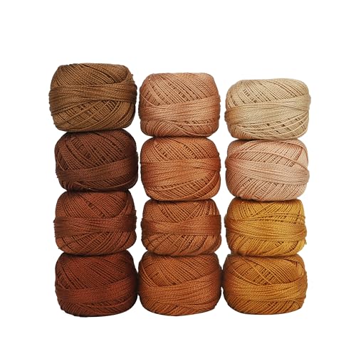 Size 8 Double Mercerized Egyptian Long Staple Cotton Pearl Thread 12 Gradient Colors per Box 5 Grams Ball Rainbow Color Embroidery Thread for Crochet Cross Stitch Hand Embroidery (12O) - color: 12O