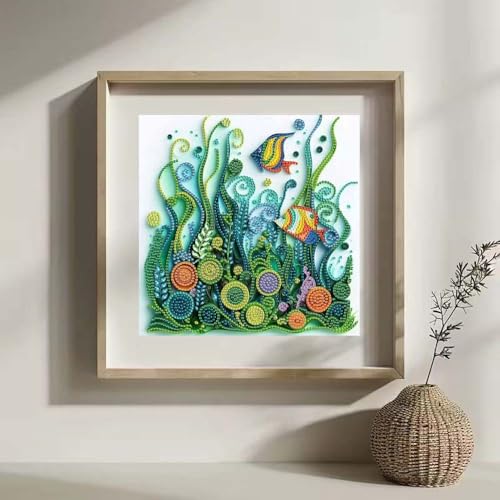 ZQEATRY Fish Seaweed Diamond Art Kits for Adults,DIY Specail Shape Diamond Painting Kit for Adult Beginners,5D Diamond Painting Gem Art Home Wall Decor 12 x 12inch - color: BE006