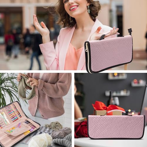 MYBAGZING Crochet Hook Case Organizer, Knitting Needle Case up to 14 Inches - color: Pink, size: 14 Inches