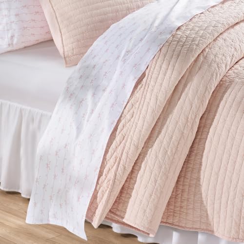 EverGrace 100% Cotton Cross Stitch Quilt Set, Twin, Ballet Pink - color: Ballet Pink, size: TWIN/TWIN XL (68" x 96")