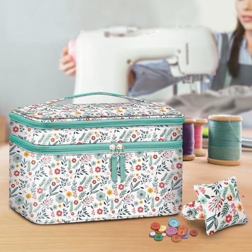 FINPAC Double-Layer Sewing Accessories Storage and Organizer Case Bag - color: Spring Bloom