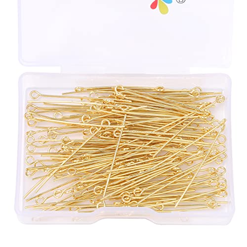 BEADIA 14K Gold Plated Open Eye Pins Non Tarnish 35mm 150pcs for Jewelry Making Findings - color: Open Eye Pins 14k Gold, size: 35x0.7mm