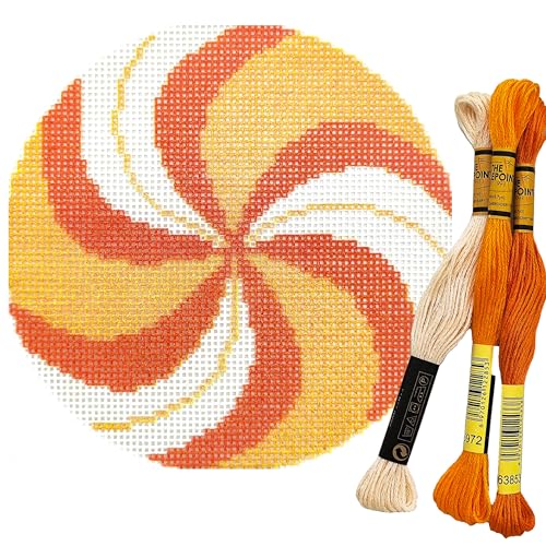 Howie's Needlepoint Needlepoint Kits, 18CT Printed Embroidery Pattern Starter Kits, Stamped Patterns Canvas Kits(Orange Peppermint,4x4inch) - color: Orange Peppermint