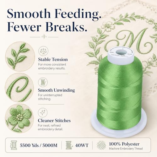 Simthread 5500Yds Embroidery Thread, 5000M High-Yardage 40WT 100% Polyester Thread – 170+ Vivid Colors, High-Speed Rated – Compatible with Brother, Singer, Janome & More - Christmas Green S039 - color: ChristmasGreenS039