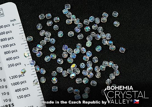 275 pcs Set of Czech Faceted Glass Beads, Fire-Polished Round Crystal AB - 3mm (100pcs), 4mm (100pcs), 6mm (50pcs), 8mm (25pcs) kit for Jewelry Making - color: Faceted, Crystal AB