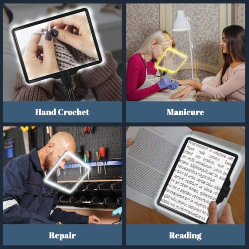 Large Magnifying Glass with Light Hands Free, Rechargeable Page Magnifier