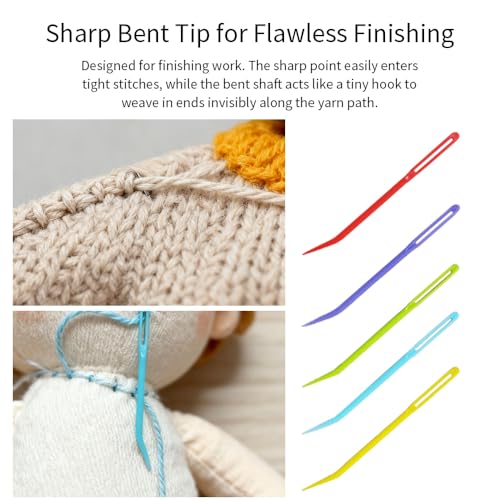 Acoeitl 20 Pcs Large Eye Yarn Needles with Sharp Bent Tip 5 Color Plastic Needles for Crochet Weaving Darning Tapestry Sewing Crafts (2.76 Inch)