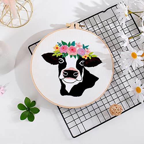 Louise Maelys Cow Beginners Embroidery Kits,Cross Stitch Starter kit for Adults with Embroidery Cloth Hoop Needles Instruction and Threads - color: Kit-16