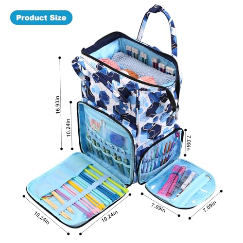 crochet bag,knitting bagBackpack and Tote Bag Storage Bag ，Large capacityYarn Storage Organizer Travel Crochet Bag Women Carrying Crochet Accessories Knitting Needles Crochet - color: BULE
