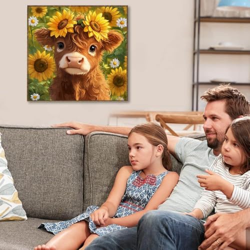 Cattle Sunflower Stamped Cross Stitch Kits for Adults - Embroidery Kits for Beginners Adults,11 CT Patterns Dimensions Counted Cross Stitch Kits for Adults Arts Craft 14x14 inch - color: Cross stitch-22