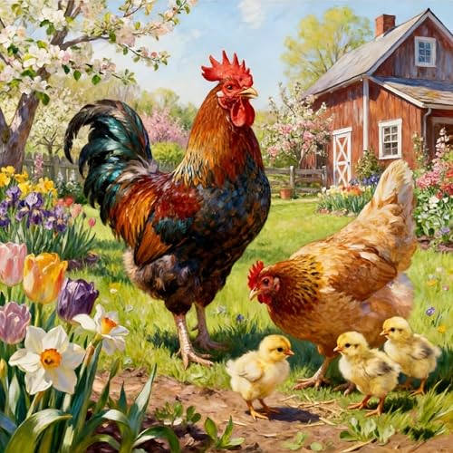 KYOQFVN Farm Counted Cross Stitch Kits for Adults, Rooster Stamped Cross Stitch Kits, Needlepoint Cross-Stitch Patterns Embroidery Kits Arts and Crafts for Home Decor 14×14Inch - color: SZXFARM-US