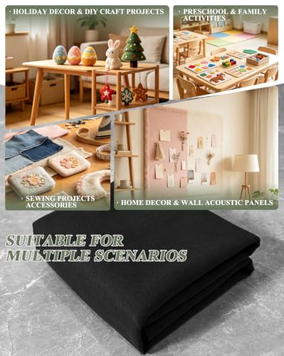 Black Felt Fabric 36" X 36"(1 Square Yard) 1.6mm Thick Soft Felt Sheet - color: Black