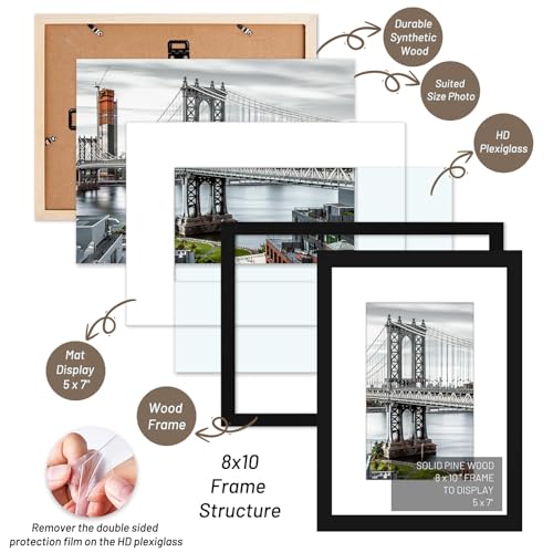 8x10 Solid Wood Picture Frames - 5x7 with Mat or 8x10 without Mat - Poster Photo Frame Art with Wall Mounting or Table Top (Black) - color: Black, size: 8x10 inch