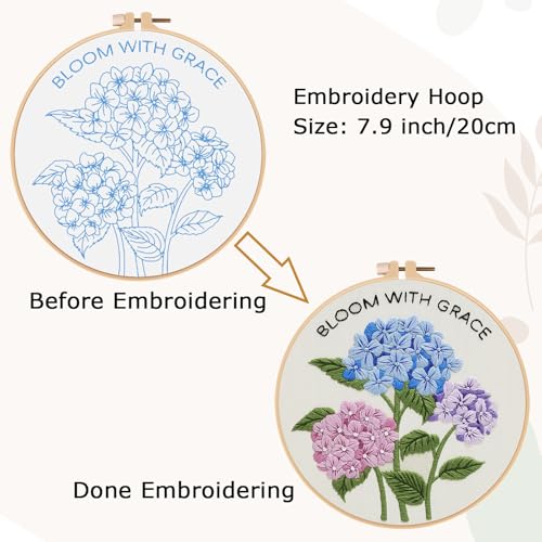 Nuberlic Hydrangea Embroidery Kits for Beginner Adults - color: Hydrangea