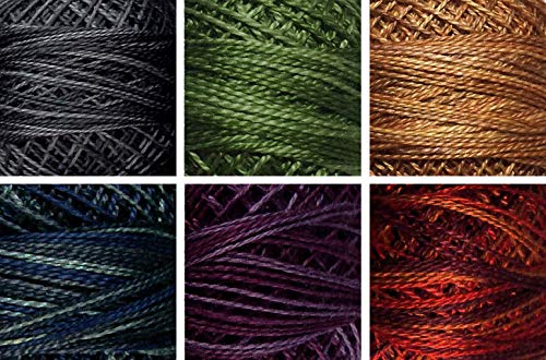 Valdani Perle Cotton Size ~12~ Embroidery Thread Sampler Set - 6 Colors, 109 Yards Each (Ballad - Dark Variegates) - color: Ballad