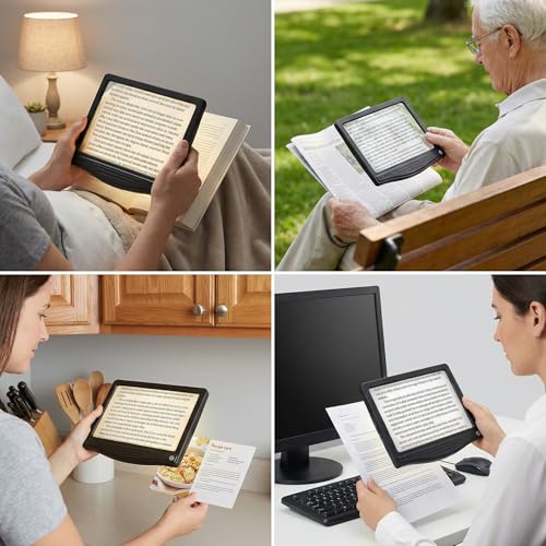 MagniPros 5X Rechargeable LED Page Magnifier with 3 Color Light Modes-Black - color: Black