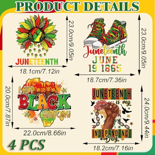 Juneteenth Heat Transfer Vinyl Decals Black History Iron on Patches for Clothing June 19 1865 Clothes Sew Appliques Party Supplies Juneteenth Independence Day Ready to Press Decals for T-Shirt Hat Bag - color: Style F