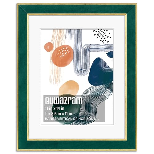 Suede 11x14 Frame - Single Frame, Elegant Green 11 x 14 Poster Frame with Mat for 8.5x11, 11x14 Picture Frames for Artwork, Puzzles, Photos, and Movie Posters - color: Green, size: 11" x 14" / 8.5" x 11" mat