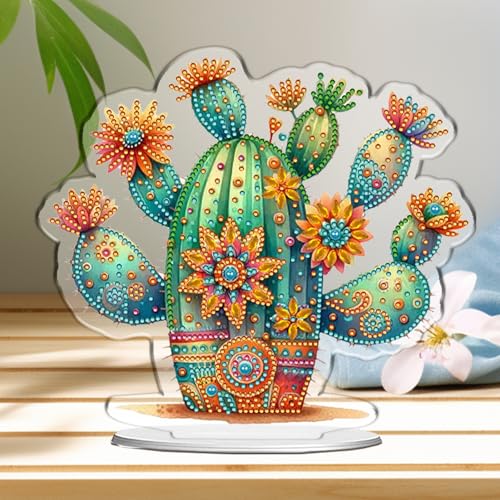 POETRYDRAW Diamond Art Ornament Desktop Kit Cactus, Stand Up Diamonds Painting Ornament for Adults, 5D DIY Special Diamond Gem Craft Tabletop Placement Board Kit - color: Cactus