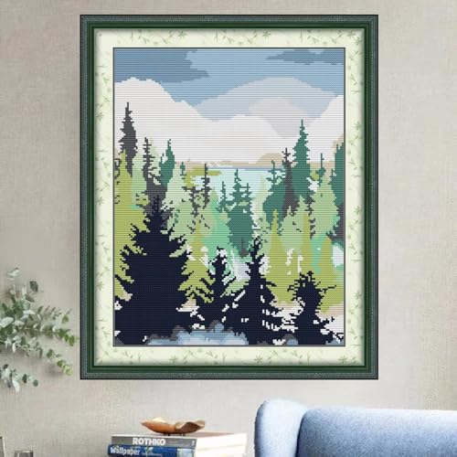 Svarog 14CT Stamped Cross Stitch Kit for Beginners - Easy & Stylish DIY Embroidery with Simple Patterns, Ideal for Women’s Relaxation | Forest Oil Painting 1 | 12.2 x 15.0 inch - color: Forest Oil Painting 1|12.2 x 15.0 inch