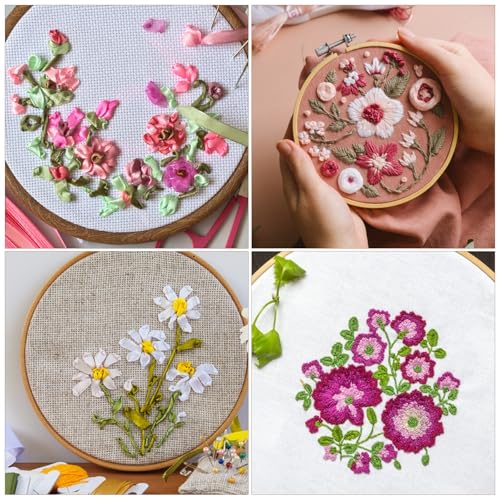 Bewudy 3 Pieces Embroidery Hoops, 4/5/6 inch Round Embroidery Hoops, Round Bamboo Cross Stitch Hoop Adjustable Stitch Hoop for Embroideries Cross Sew Art Craft Sewing