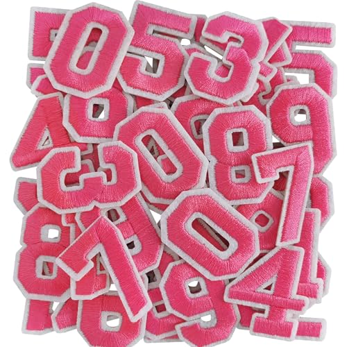 50 Pcs Iron on Numbers Patches for Fabric Tote Bags Hats Clothing Pink - color: Pink, size: Numbers Only