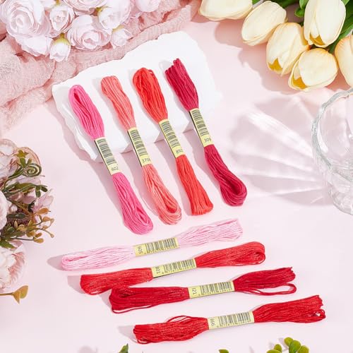 1 Box 65.6 Yards 8 Skeins 6 Ply Red Friendship Bracelet Floss String Variegated Embroidery Cotton Thread Bulk Assorted Cross Stitch Gradient Yarn Set for Sewing Hand Making Diy Felt Projects - color: Red Cotton Thread, size: 65.6 Yards