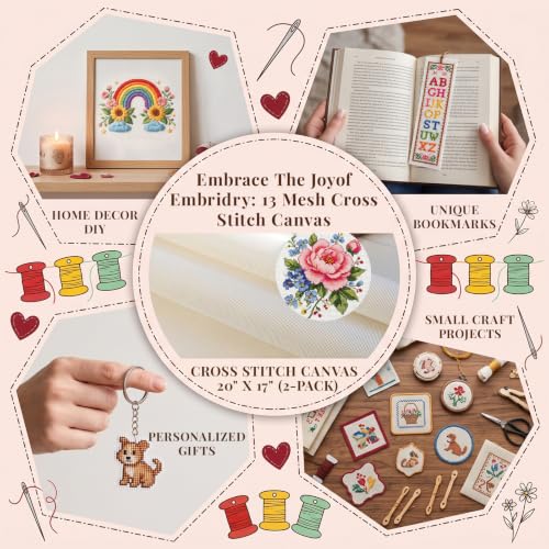 2 Pcs Needlepoint Canvas, 13 Mesh 20" X 18" Beige Cotton Blank Embroidery Canvas