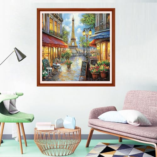 Redxing Counted Cross Stitch Kit for Beginners,Unprinted Needlepoint Kits for Beginners Cross Stitching Embroidery Kit 11CT Stitches kit-Street Tower 18x18 inch - color: Setpattern08