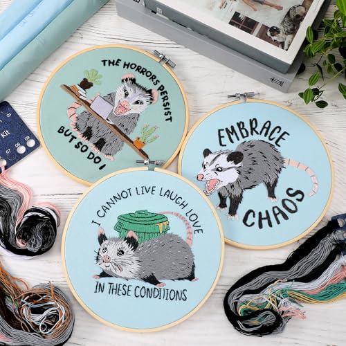 Mindsoft 3 Set Needlepoint Kit for Beginners with Hoop,Possum - style: Possum