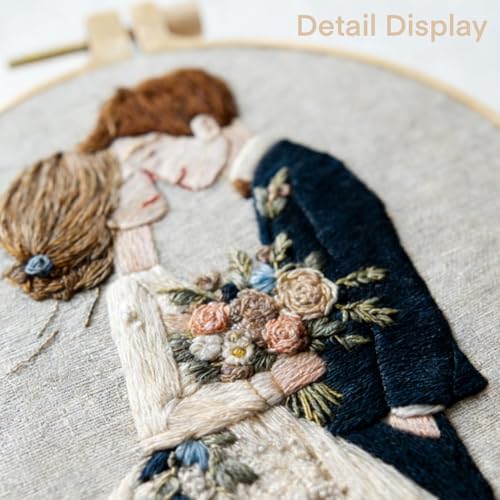 HCANPER Sweet Couple Embroidery Starter Kit, Valentine's Day Gifts，DIY Needle Punch Kit, Punch Needle Kits for Beginners,Include Pre-Printed Fabric,Tools,Embroidery Hoop,Threads. (Four) - color: Four
